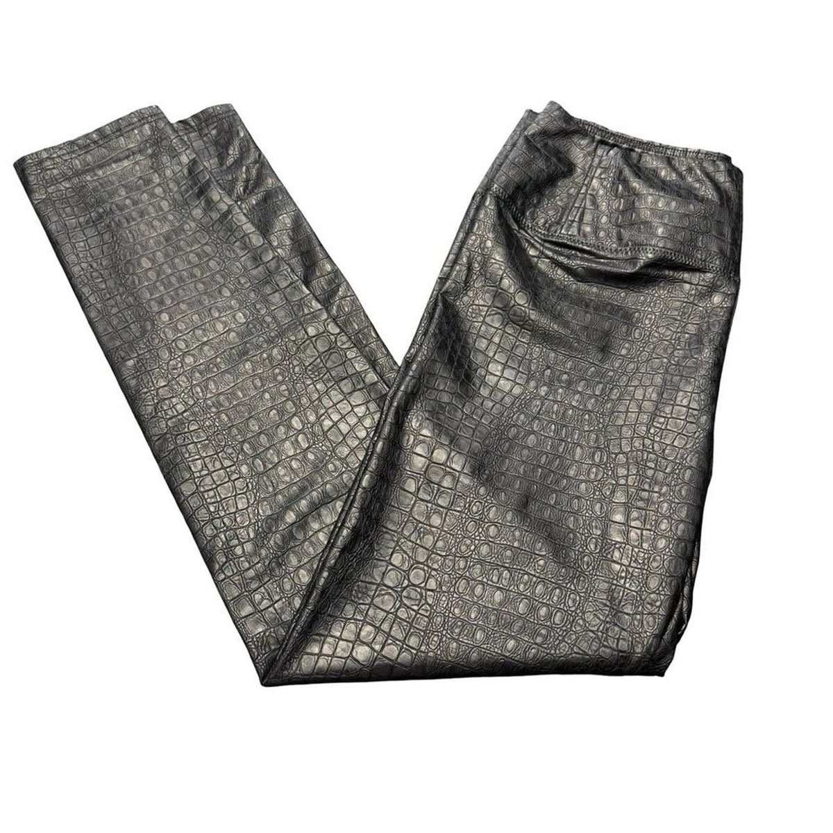 7 For All Mankind Croc Embossed Coated Pants Women’s Large Black Skinny