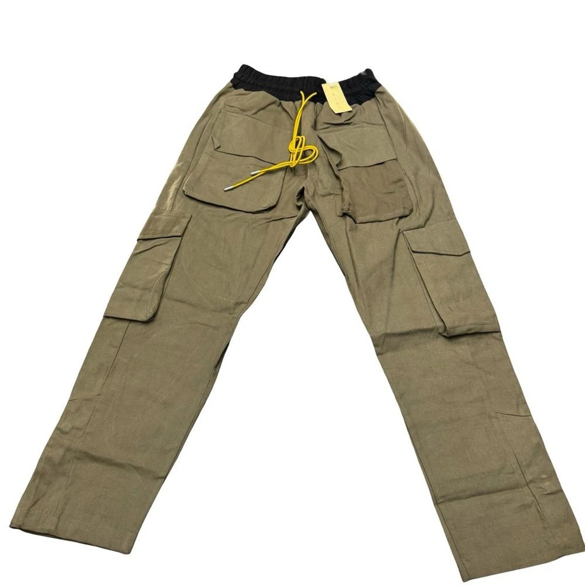 MNML Mens XS Olive Green Cargo Pants Yellow Drawstring Streetwear Utility