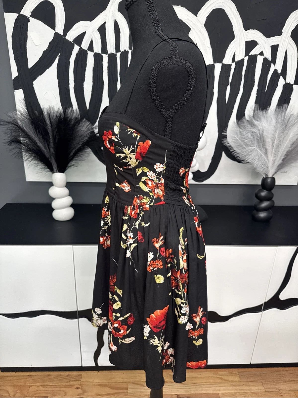 Band of Gypsies Floral Bustier Fit & Flare Dress Black Women's Small