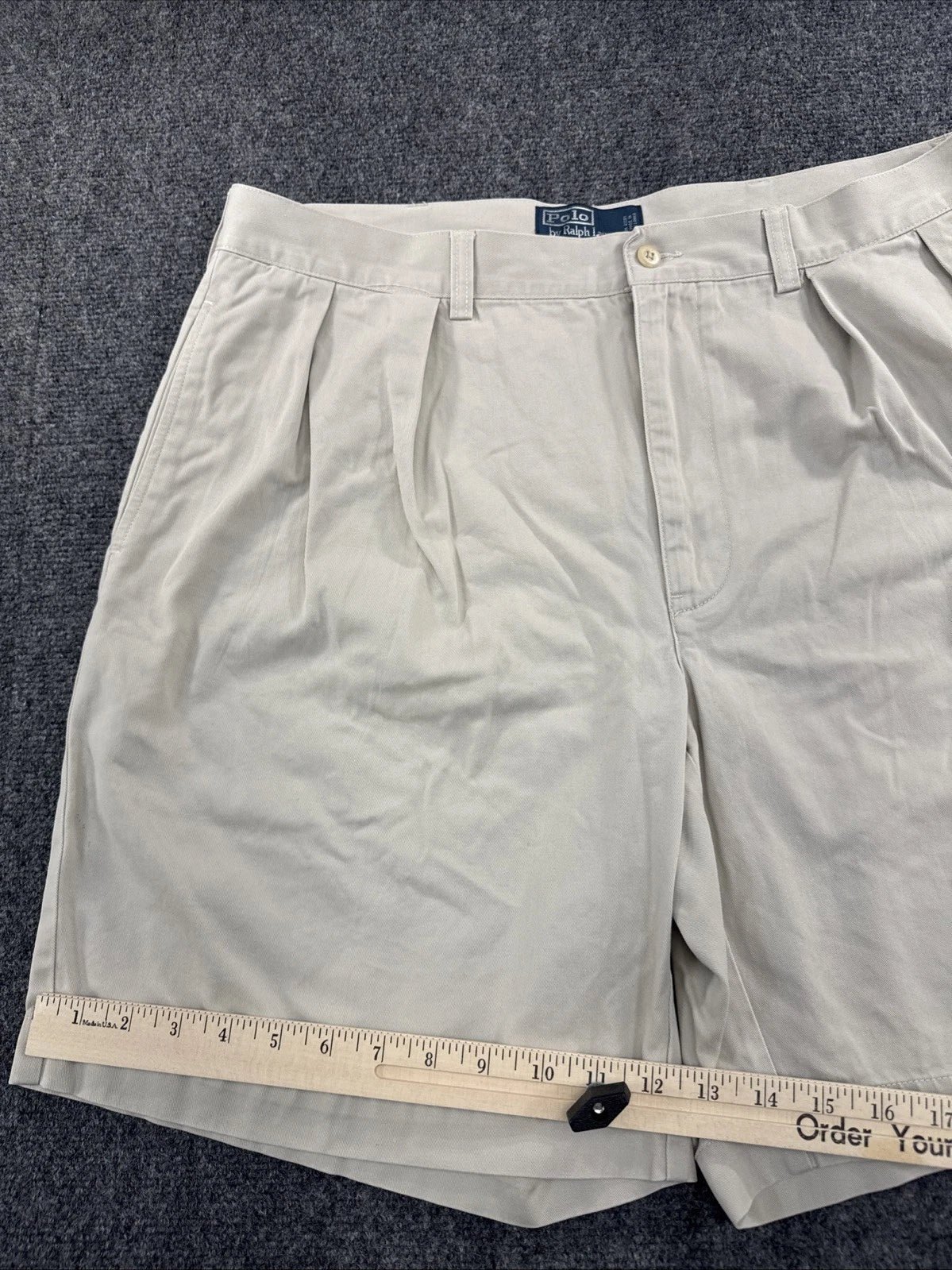 Polo Ralph Lauren Tyler Shorts Mens 38 Khaki Pleated Chino 100% Cotton