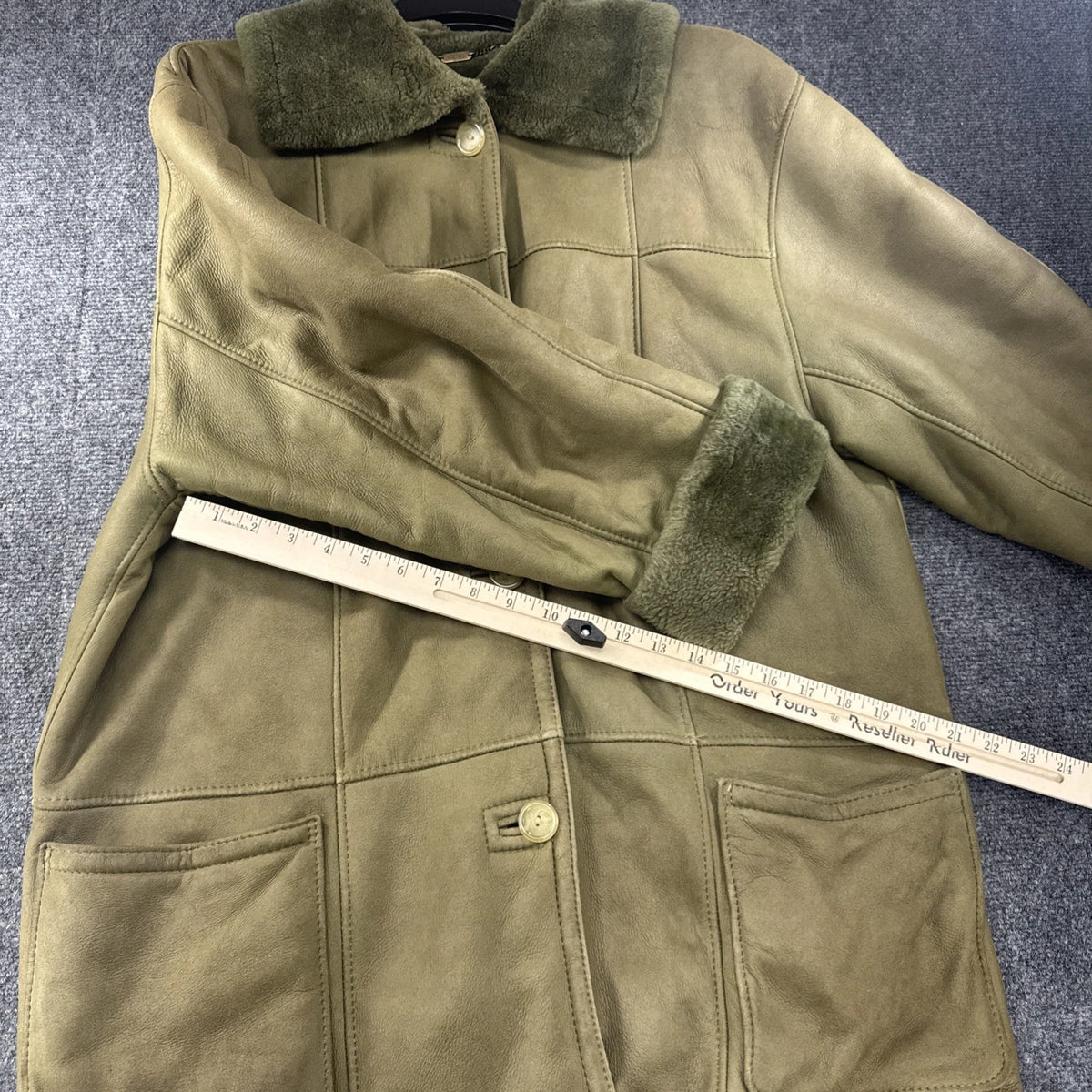 Vintage Sawyer of Napa Sheepskin Shearling Coat Olive Green Made in Canada