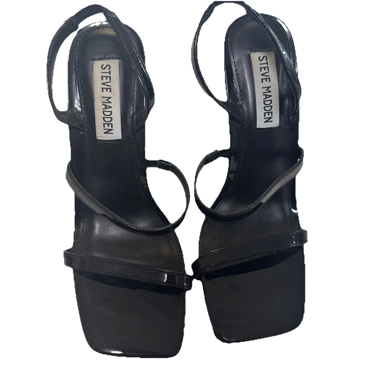 STEVE MADDEN Gracey Black Square Toe Stiletto Heeled Sandal 6.5 EUC
