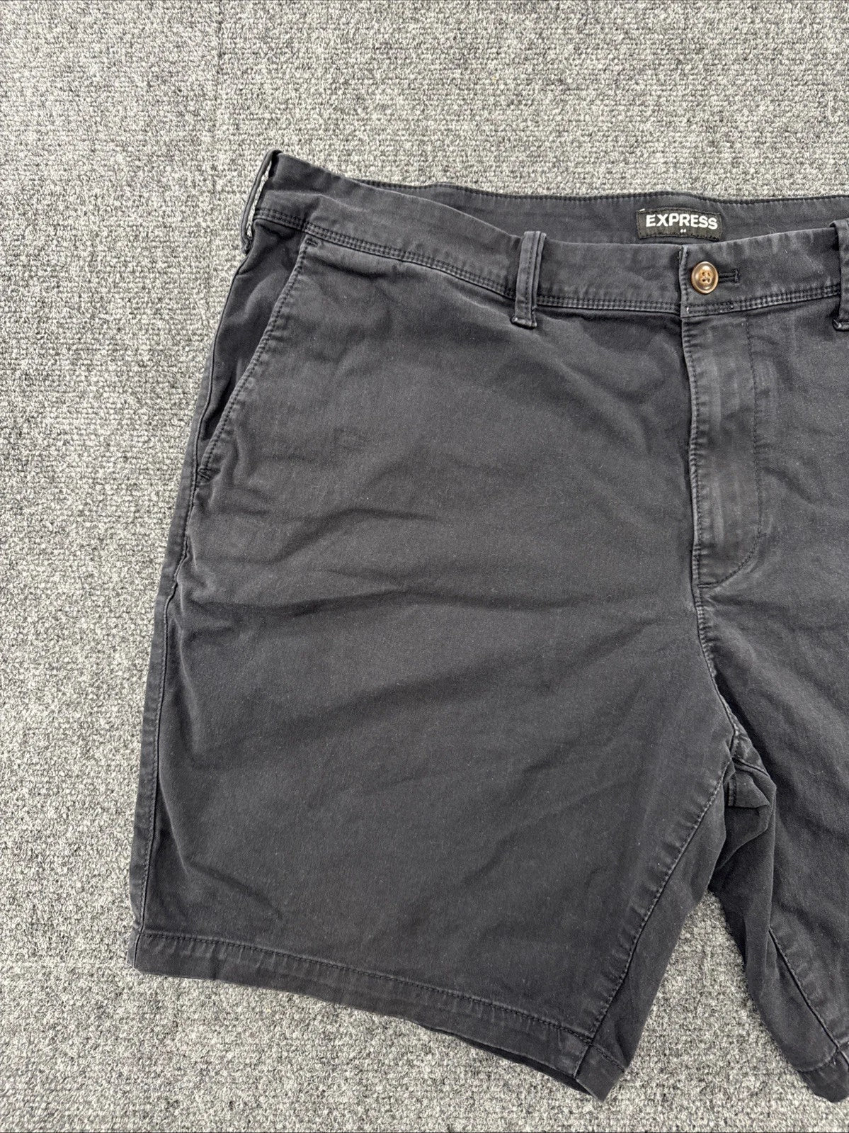 Express Men’s Chino Shorts 38 Black Stretch Casual Flat Front Classic Summer