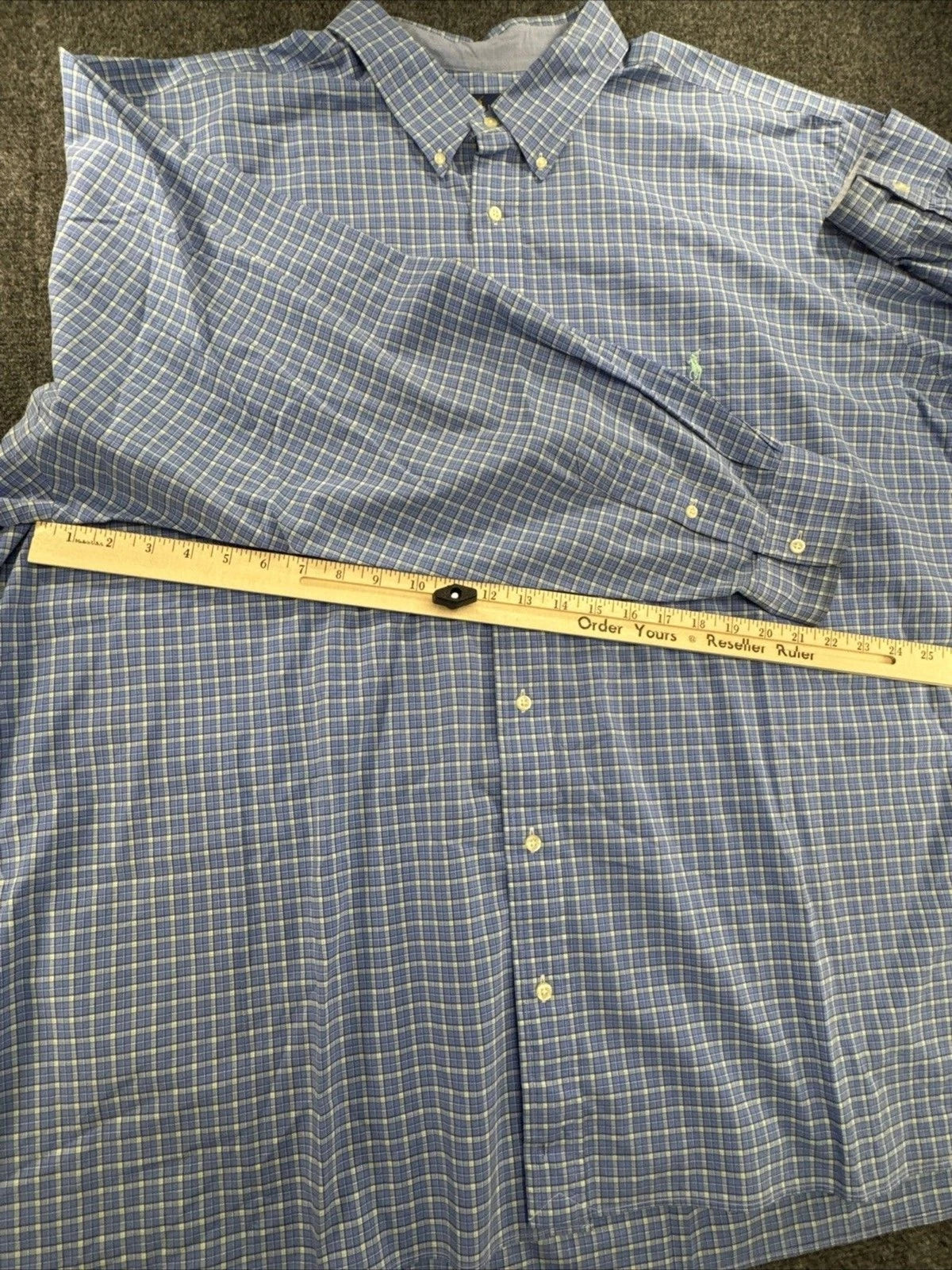 Polo Ralph Lauren Shirt Men 4XB Blue Green Plaid Stretch Cotton Big Tall