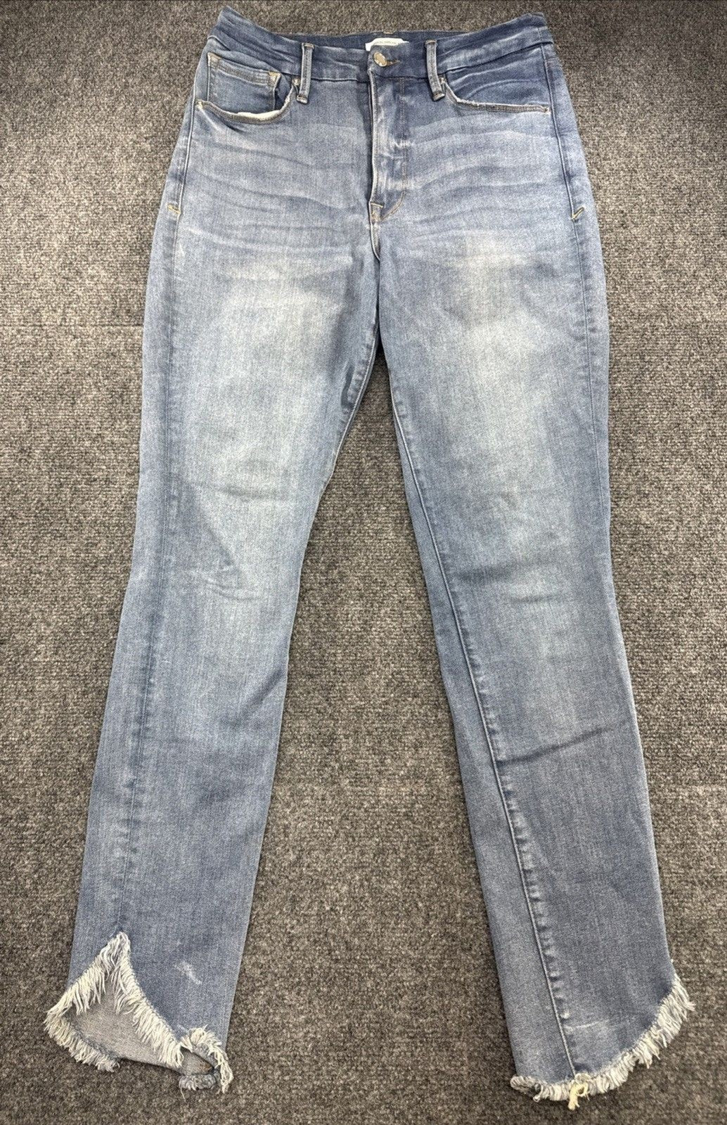 Good American Good Waist Jeans Women 12/31 Blue Raw Frayed Hem Stretch
