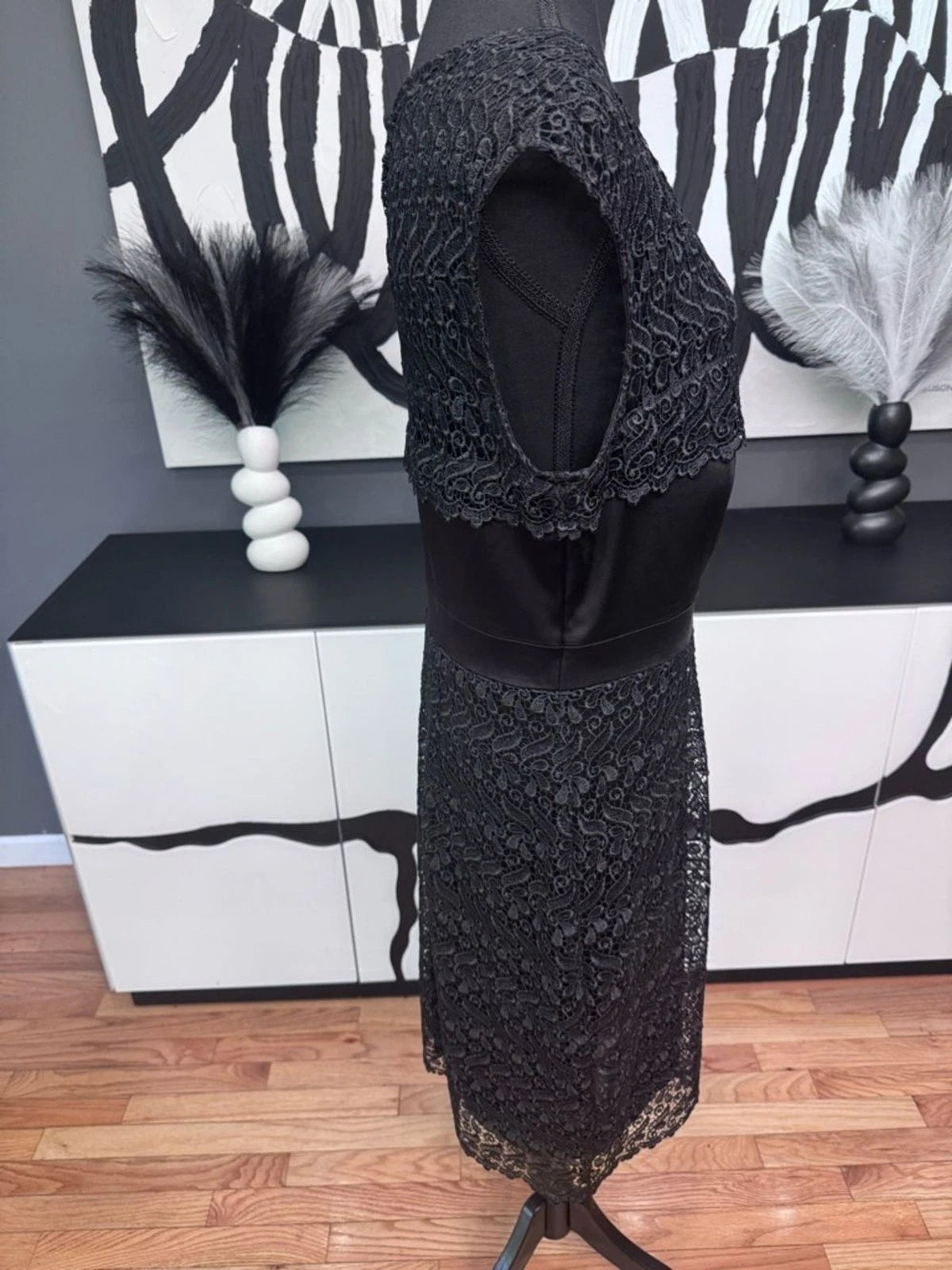 Jax Charcoal Lace Overlay Midi Dress Sleeveless A-Line Formal Size 12 EUC