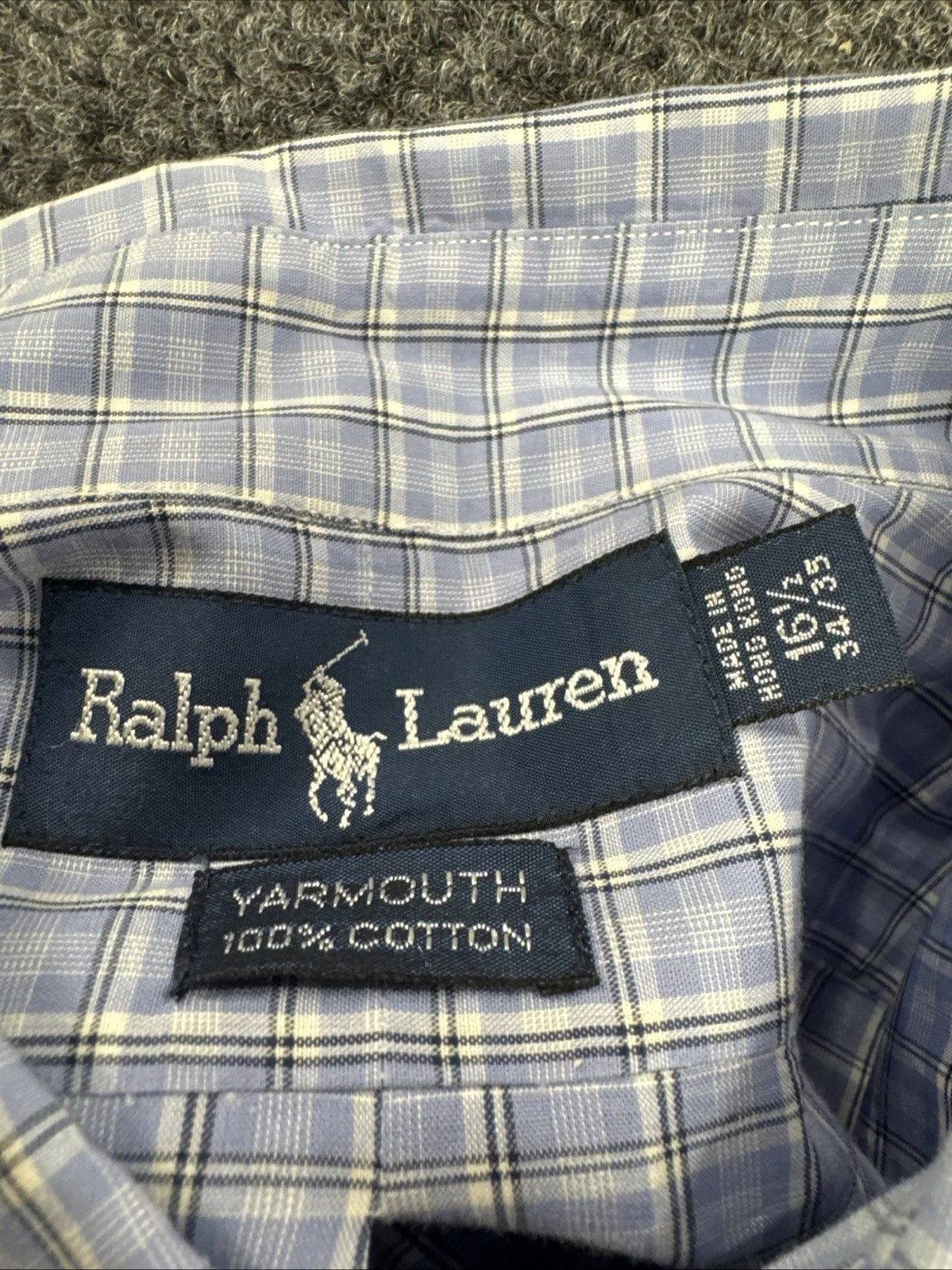 Ralph Lauren Yarmouth Shirt 16.5 34/35 Blue Plaid Blue Pony Cotton BNWOT