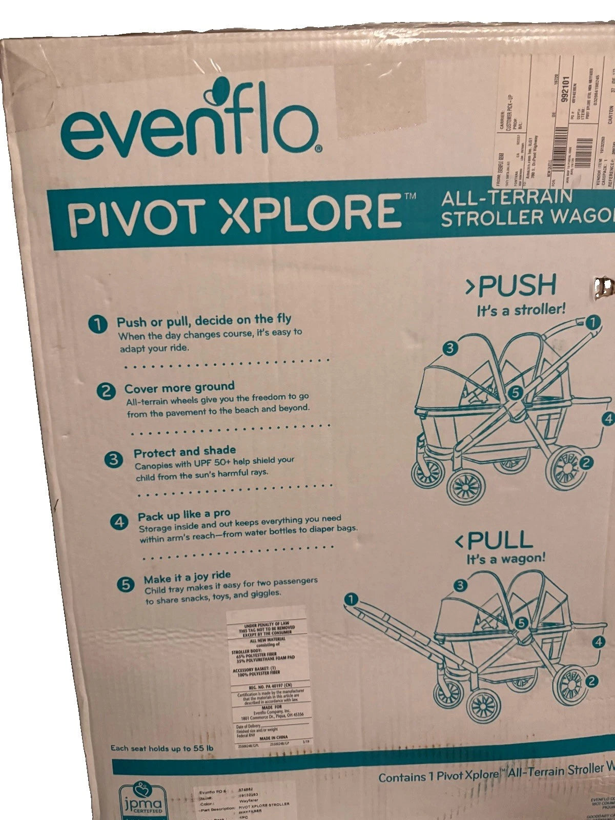 Evenflo Pivot Xplore All Terrain Stroller Wagon 2 Seat Gray Brand New Sealed