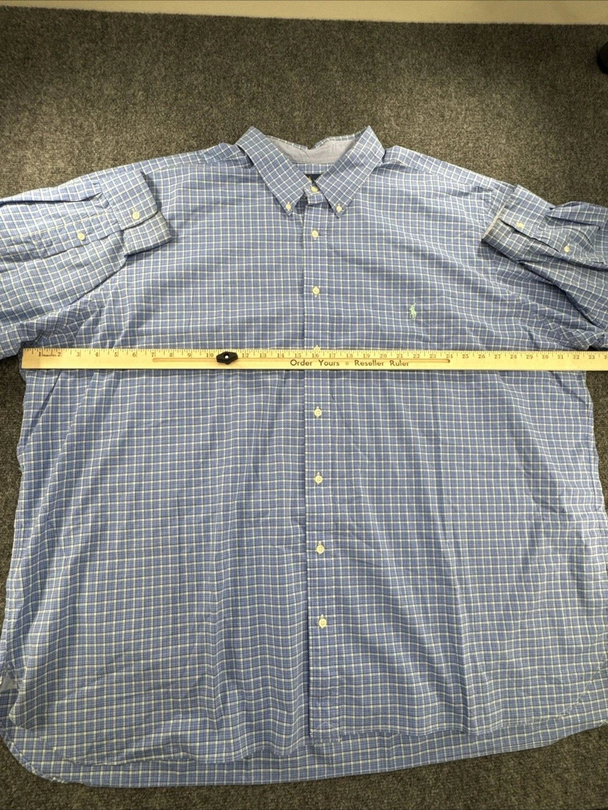 Polo Ralph Lauren Shirt Men 4XB Blue Green Plaid Stretch Cotton Big Tall