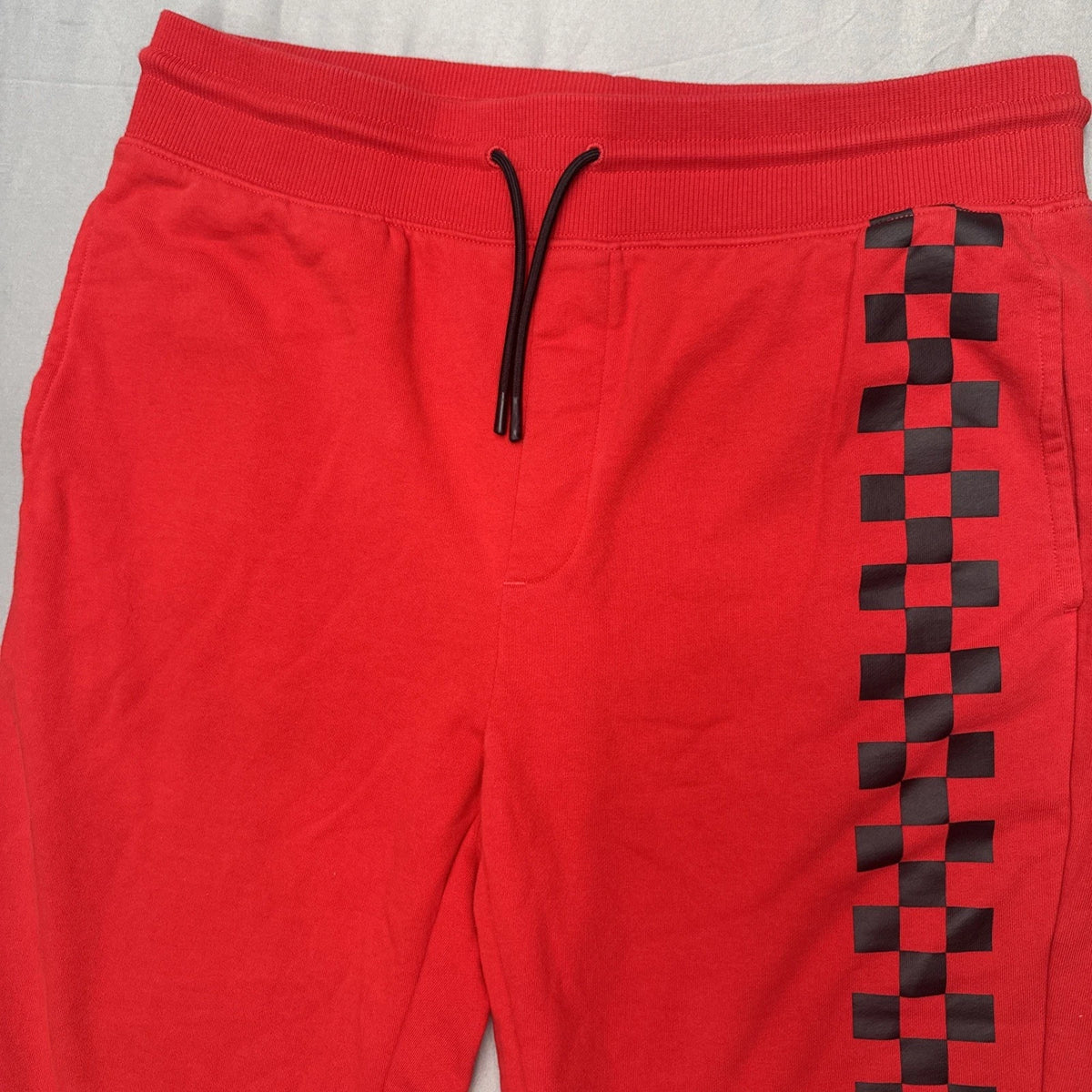 Hugo Boss Mens Large Red Black Checkered Logo Jogger Pants Athleisure