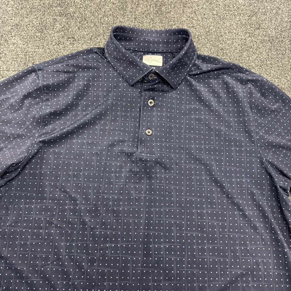 Greg Norman ML75 Stretch Golf Polo Mens S Navy Geometric PlayDry Shirt BNWOT