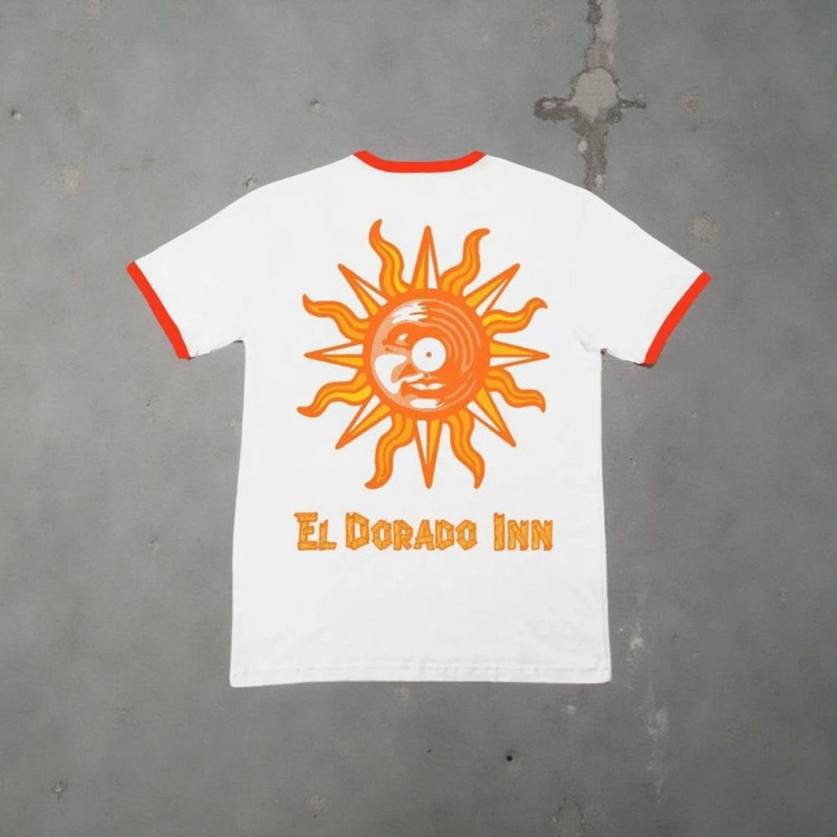 24kGoldn El Dorado Inn Ringer T Shirt Mens Large White Rap Tour Merch NWT