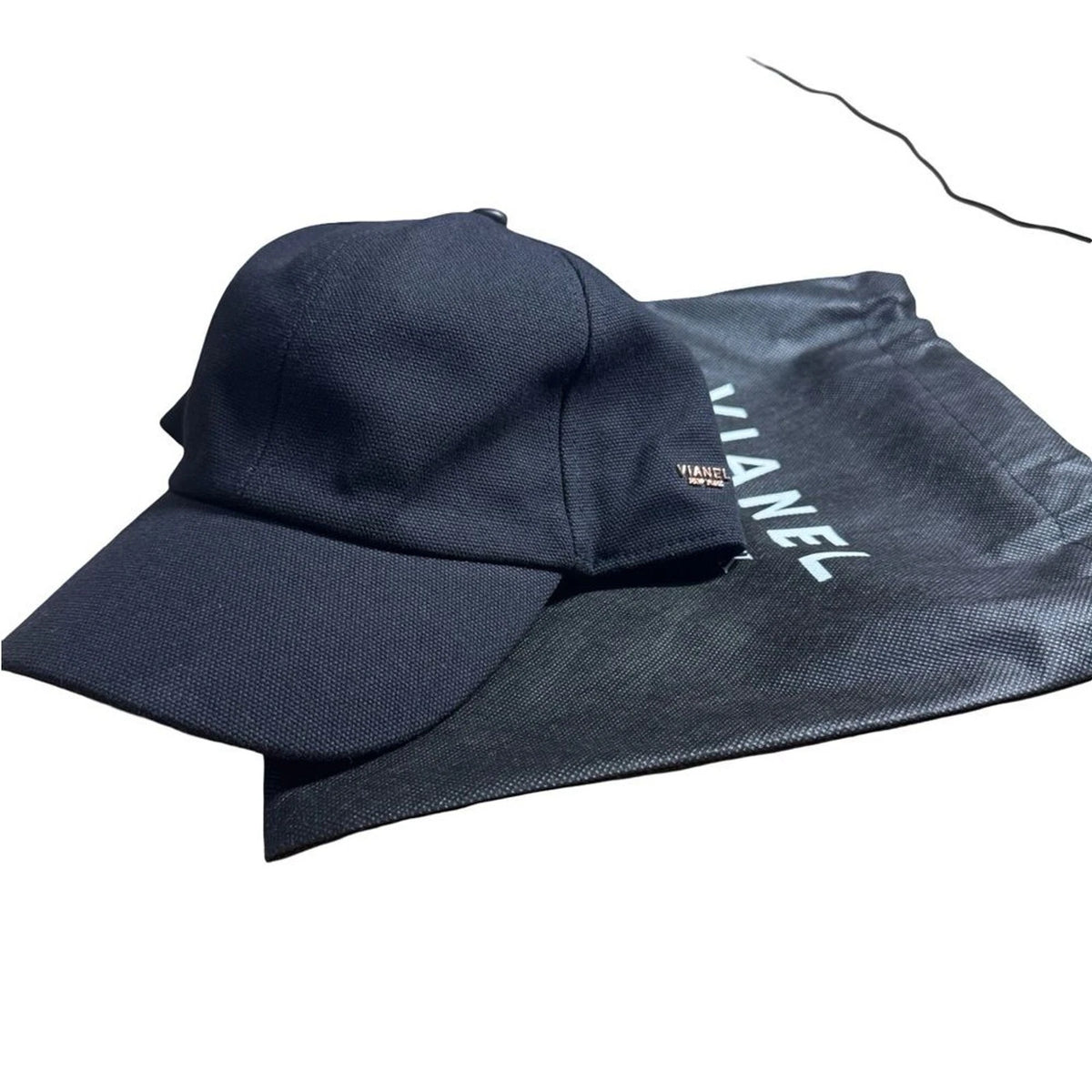 Vianel New York Lamb Leather Cap L/XL Black Snapback with Dust Bag NWOT