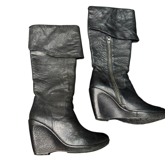 Kork-Ease Black Leather Wedge Ankle Boots Women’s 7.5 Side Zip Comfort