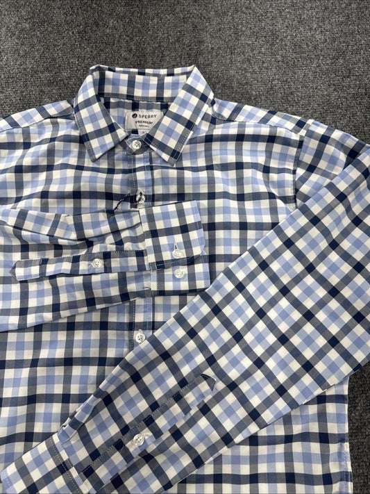 Sperry Premium Apparel Shirt Mens S Blue White Plaid Long Sleeve NWT SP7156