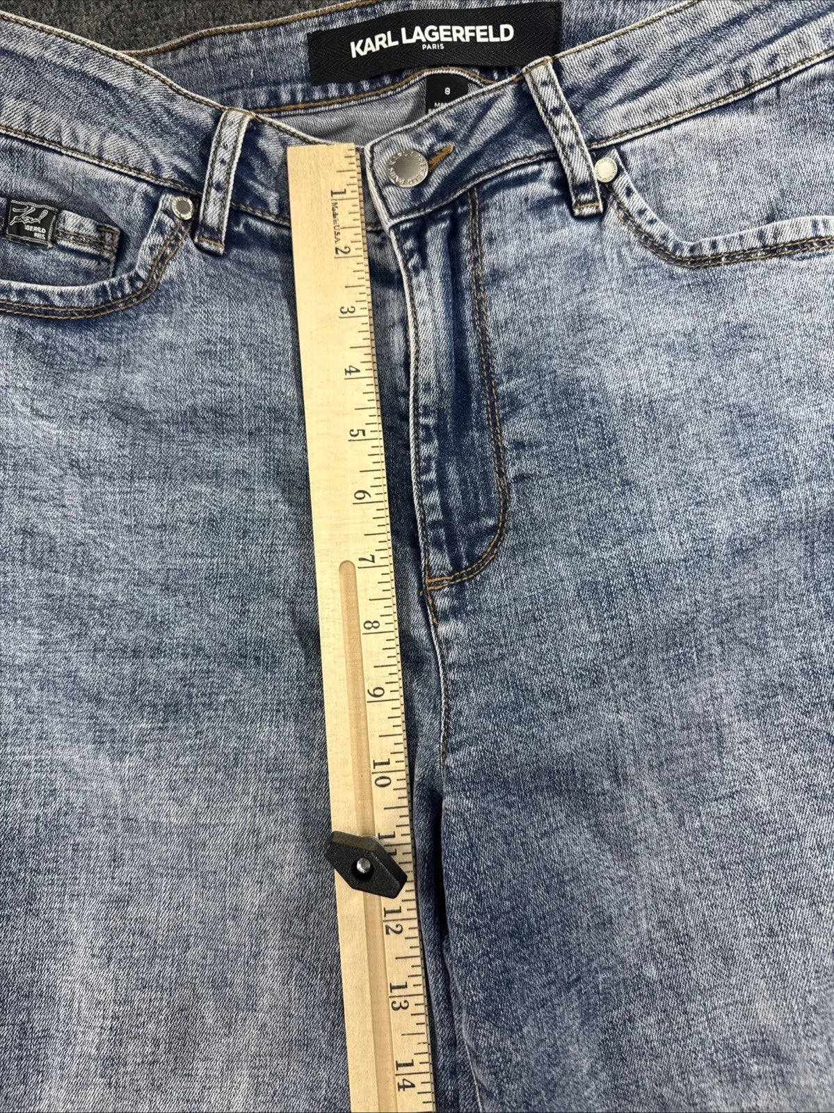 Karl Lagerfeld Paris Women Jeans Size 8 Light Wash Logo Embroidered Straight Leg