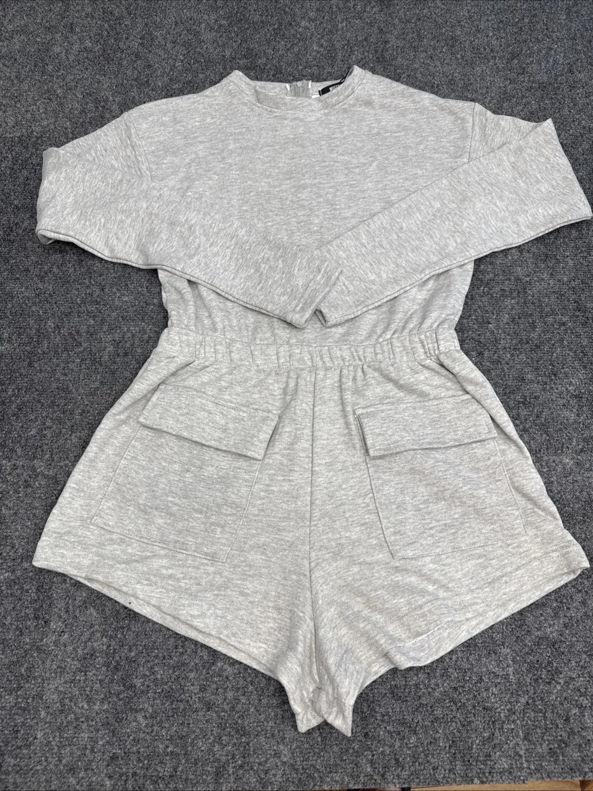 Missguided Grey Long Sleeve Playsuit Romper Women's US 4 UK 8 NWT Pockets