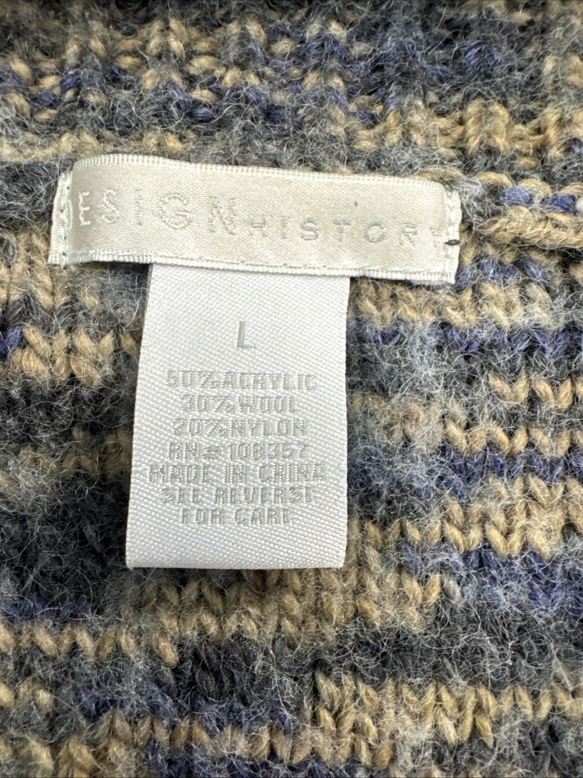 Design History Wool Blend Cable Knit Sweater Women’s L Pockets Marled Cozy