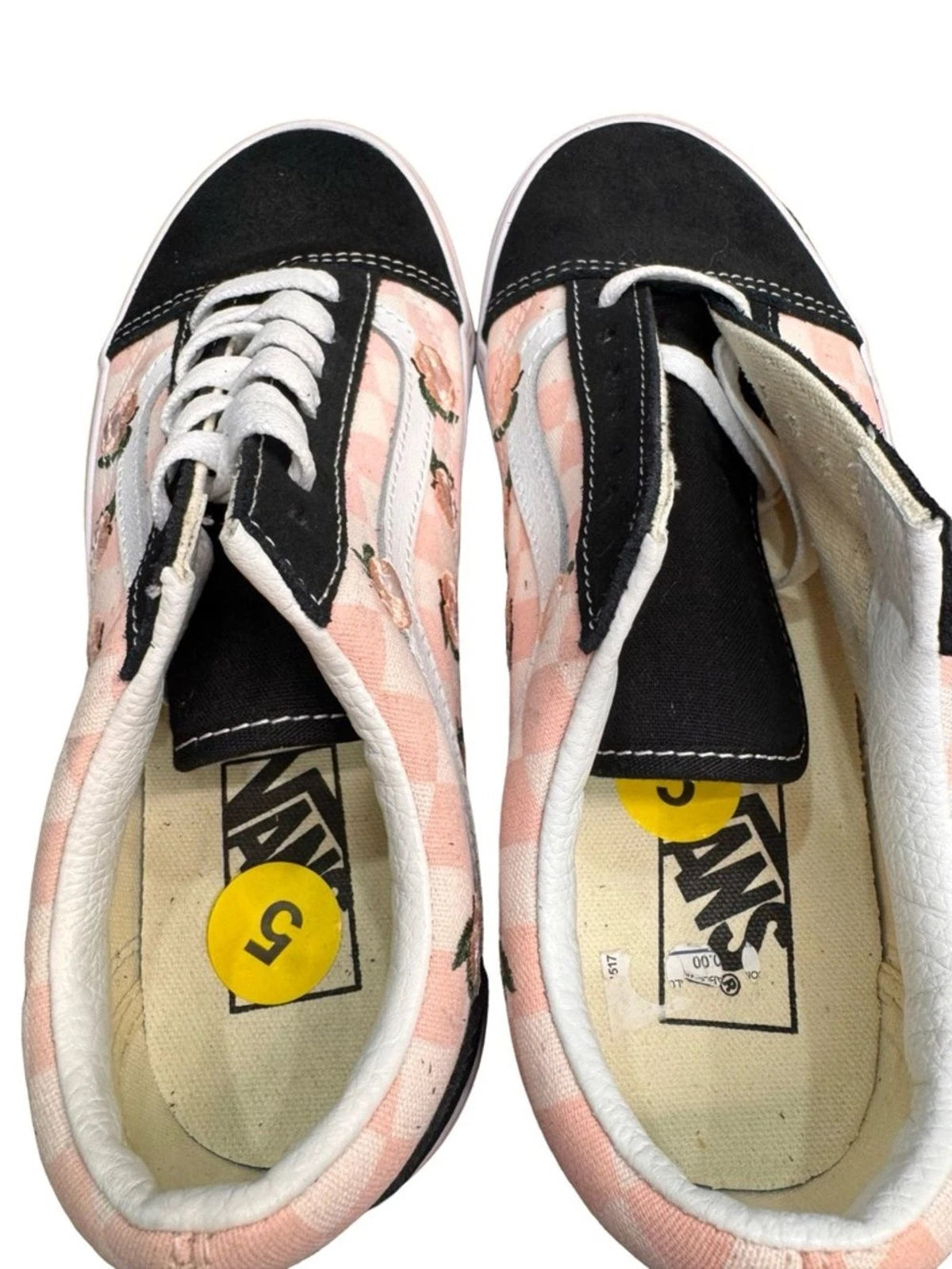Vans Floral Low Top Sneakers Women’s 5 Black Peach Lace Up BNWOB