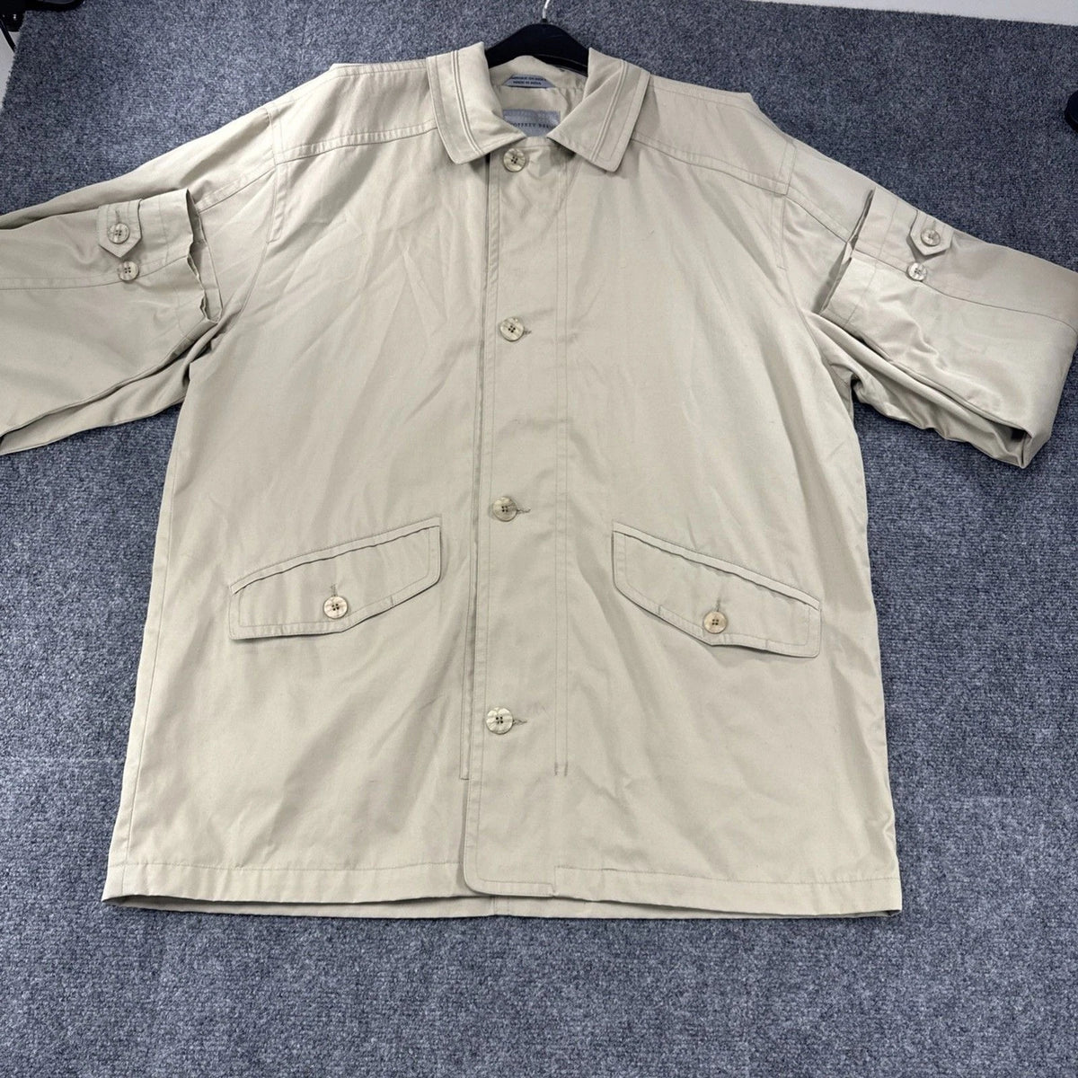 Vintage Geoffrey Beene Trench Coat Men's L Beige Cotton Blend Car Coat EUC
