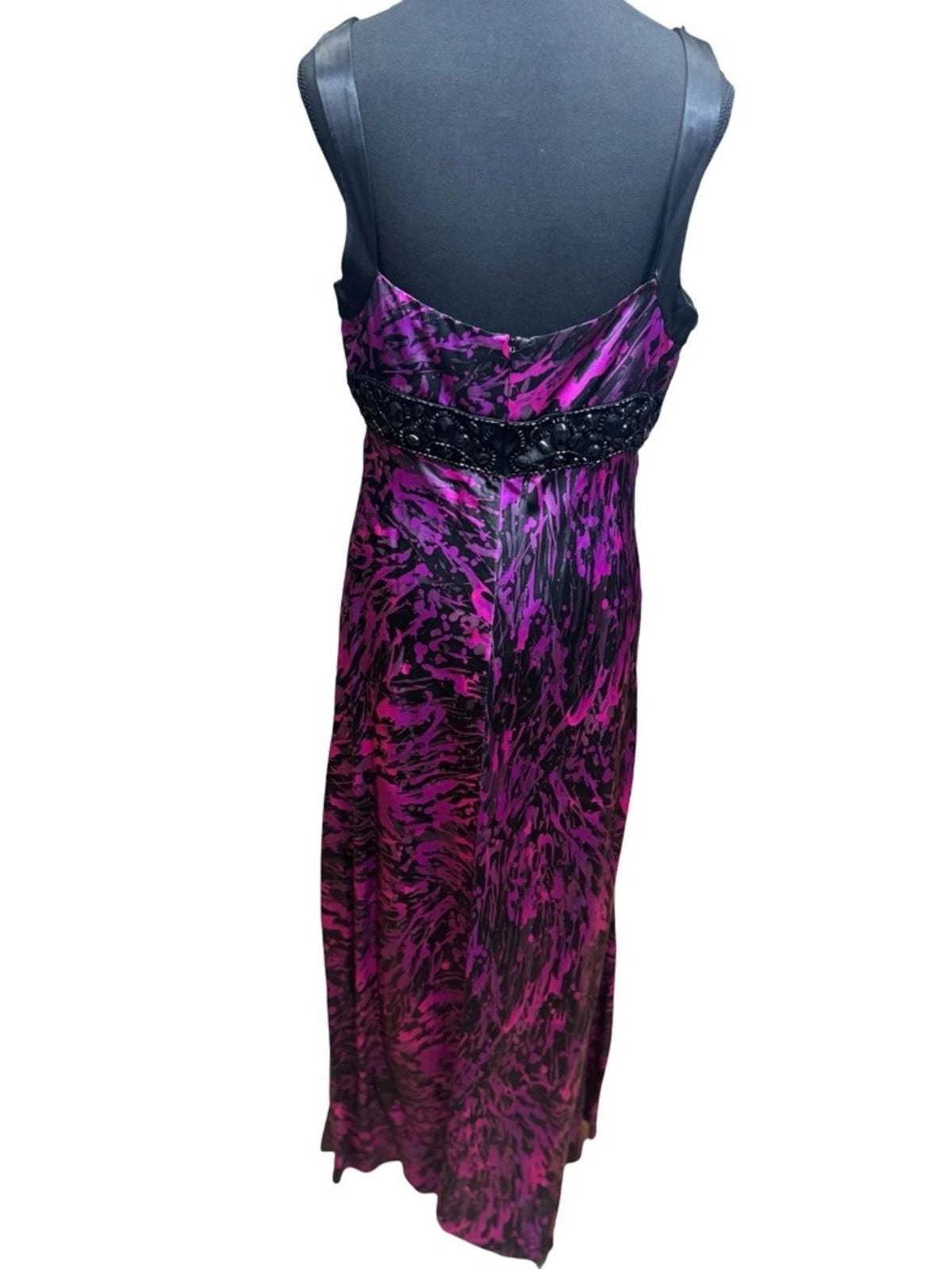 House of Deréon Black Purple Beaded Waist Maxi Dress Women's Size 12 EUC