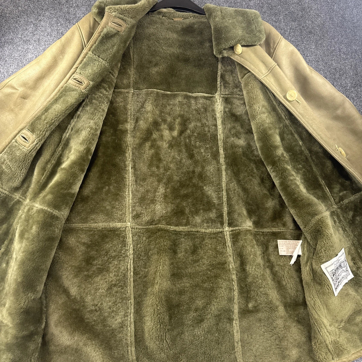 Vintage Sawyer of Napa Sheepskin Shearling Coat Olive Green Made in Canada