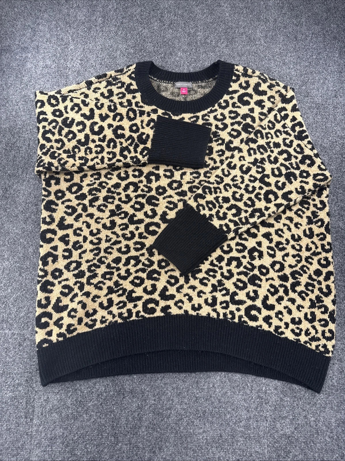 Vince Camuto Leopard Animal Print Knit Sweater Women's XL Cozy Fall Boho