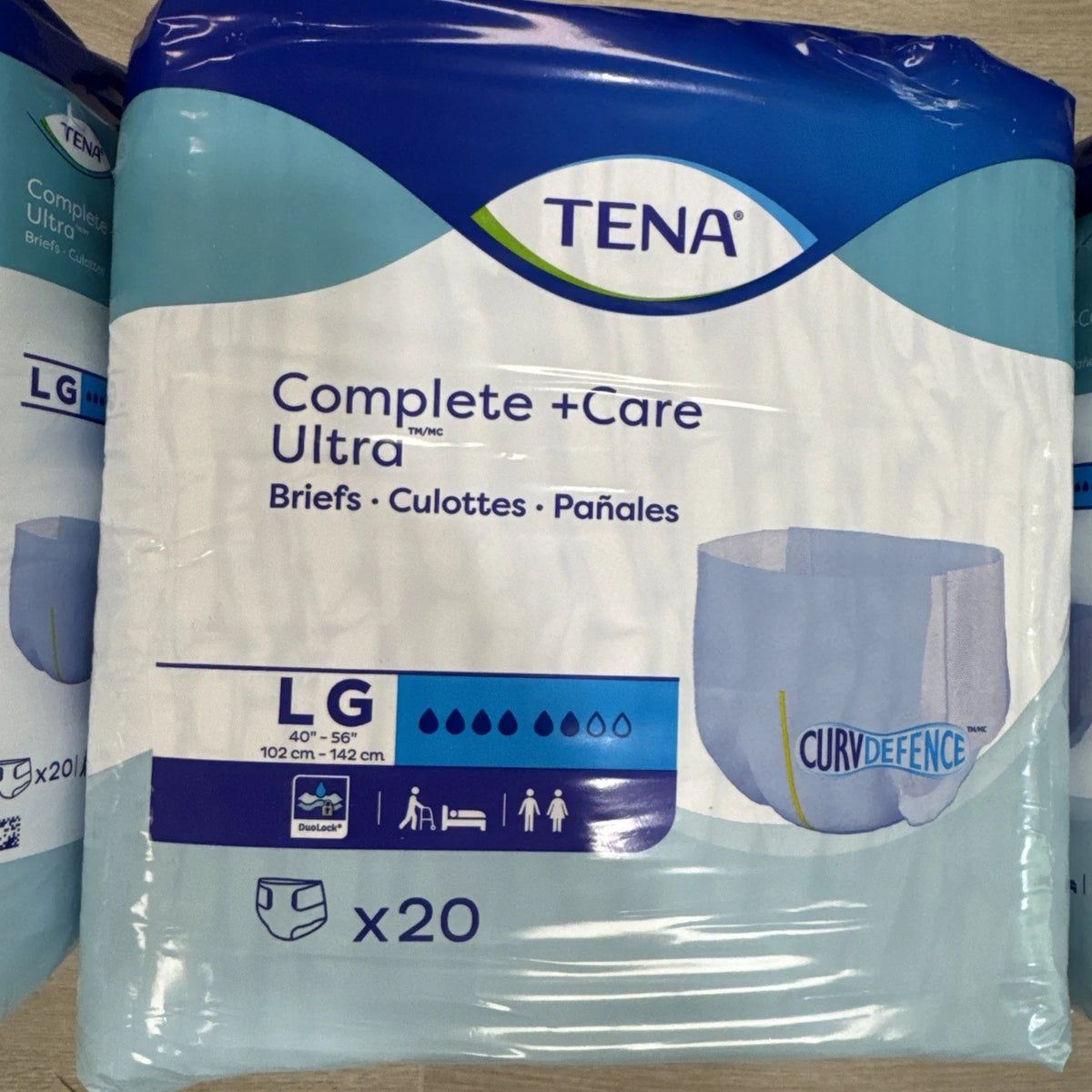 Lot of Three Packs Tena Complete + Care Care Ultra Size Large 20 Count 60 Total
