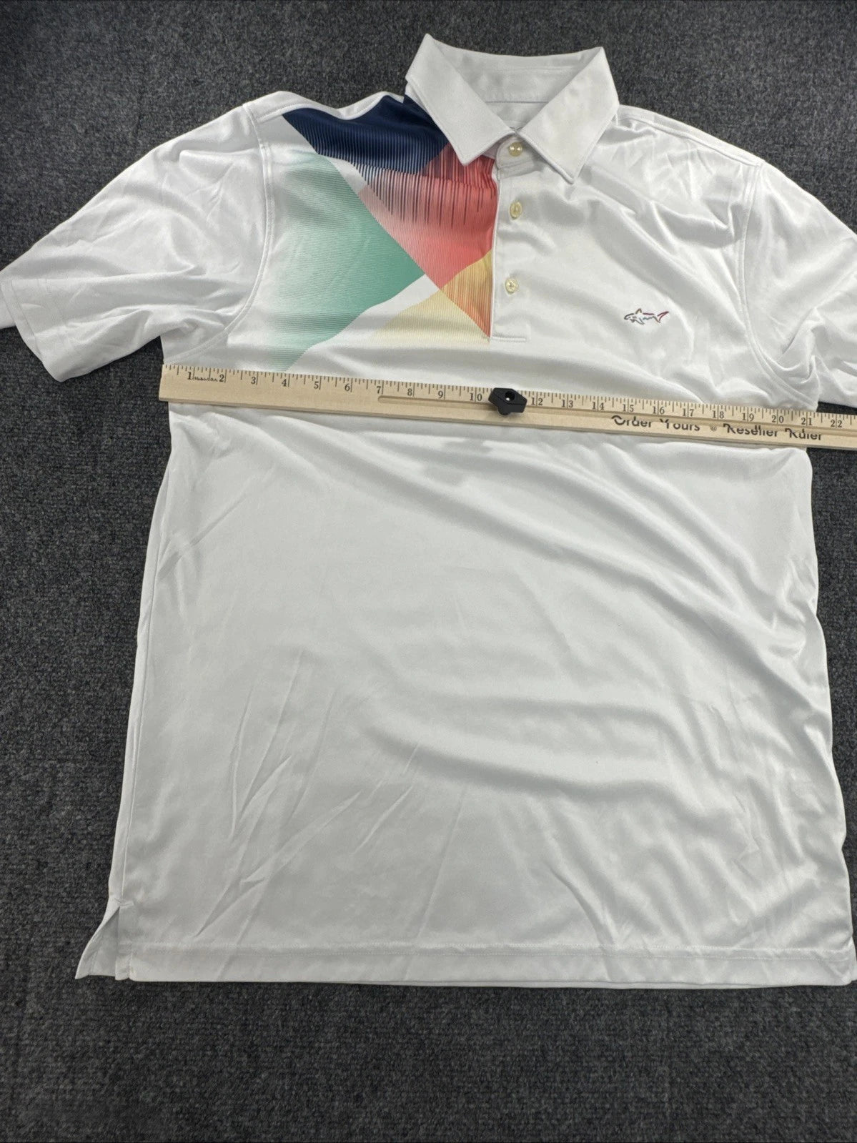 Greg Norman Play Dry Golf Polo Men’s M White Geometric Shark Performance Shirt