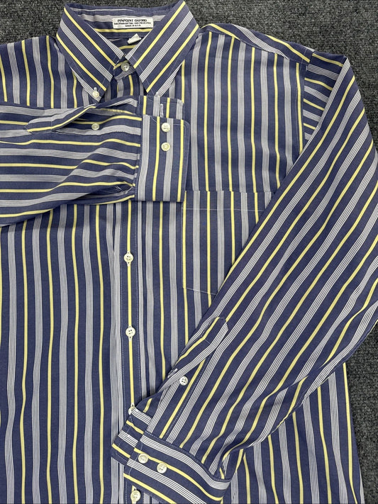 Vintage John Henry Pinpoint Oxford Shirt 16 32-33 Made USA Striped Pima