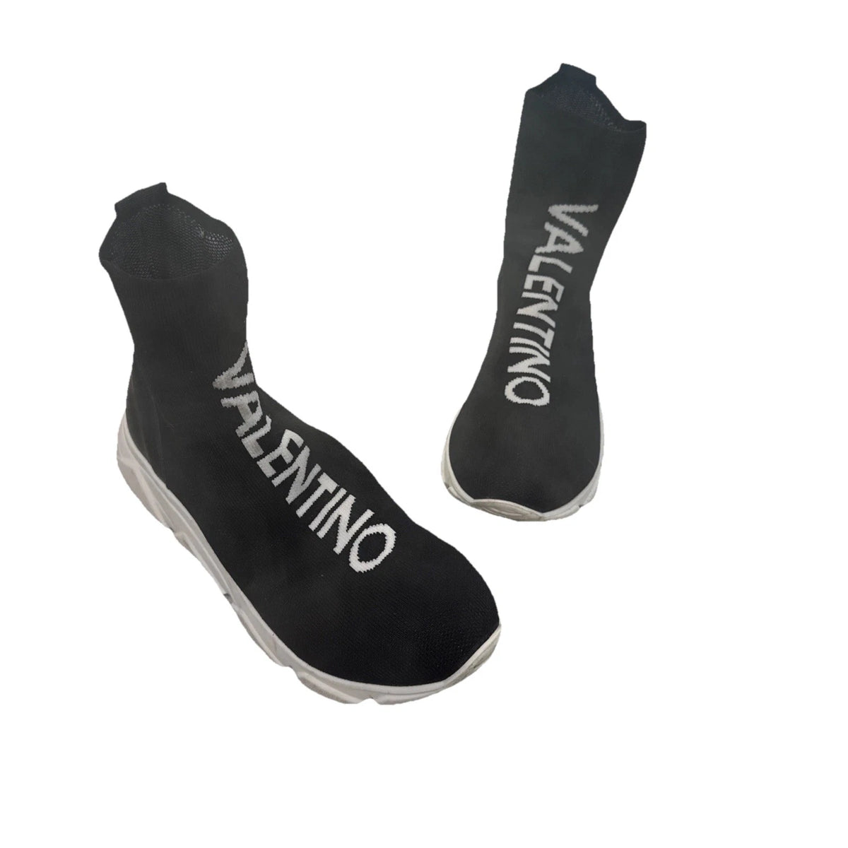 Valentino Sound Sock Sneakers Womens 6.5 Black Logo Designer Shoes EUC