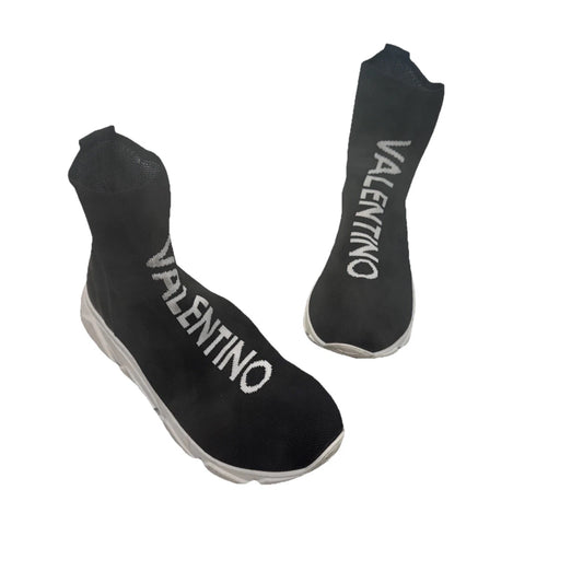 Valentino Sound Sock Sneakers Womens 6.5 Black Logo Designer Shoes EUC