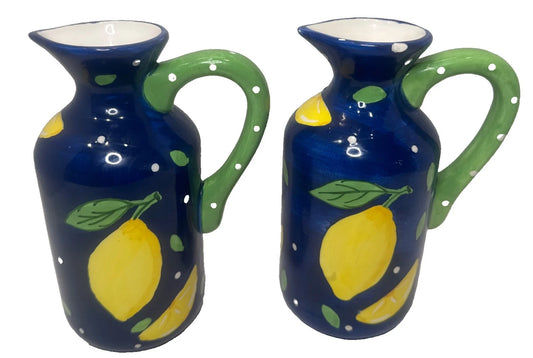 Bella Casa by Ganz Lemon Ceramic Pitchers Set of 2 Blue Green Yellow 6”