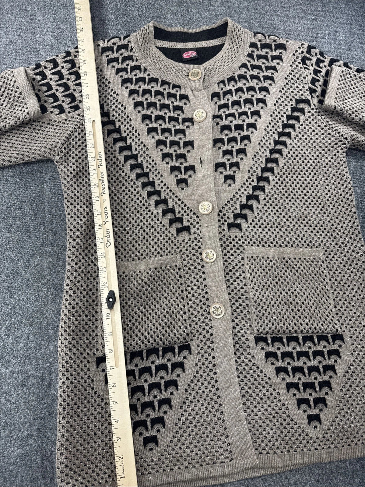 Vintage 90s Biruni Knit Cardigan Women’s M/L Geometric Pockets Turkey