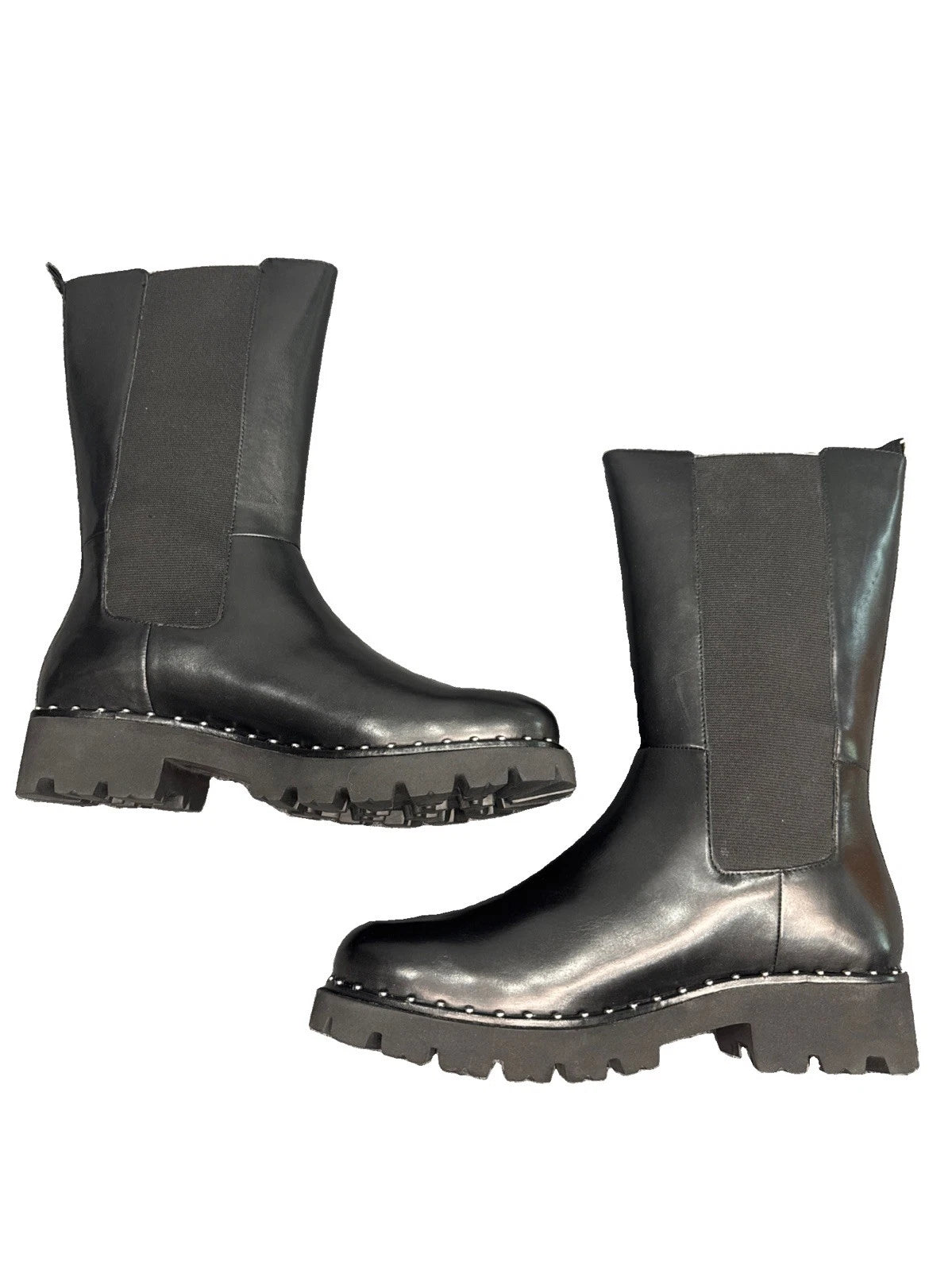 Steve Madden Black Leather Knee Boots Women’s 9 EU 40 Lug Sole Studded BNIB