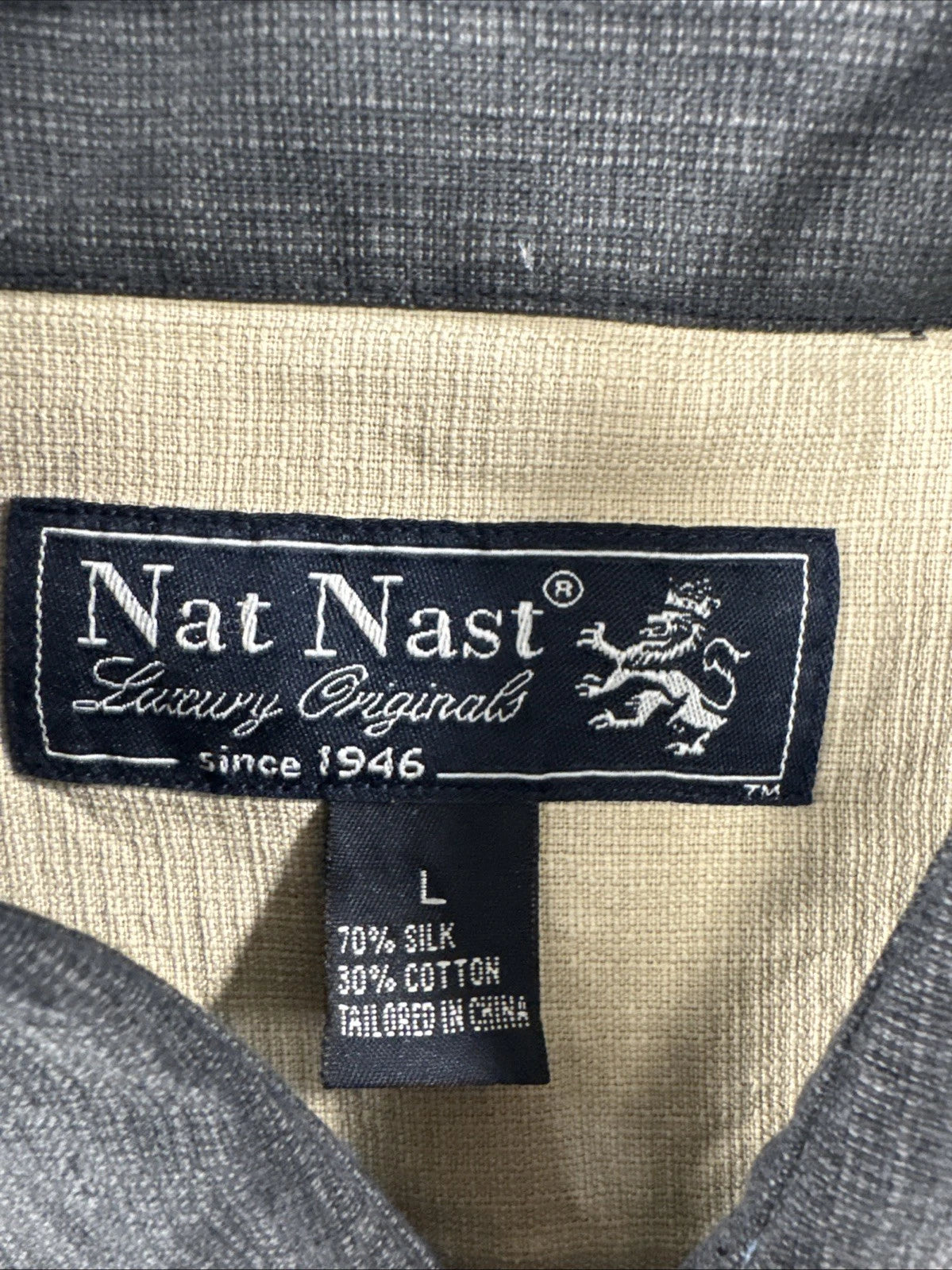 Nat Nast Luxury Originals Silk Cotton Button Up Shirt Gray Mens Large Casual
