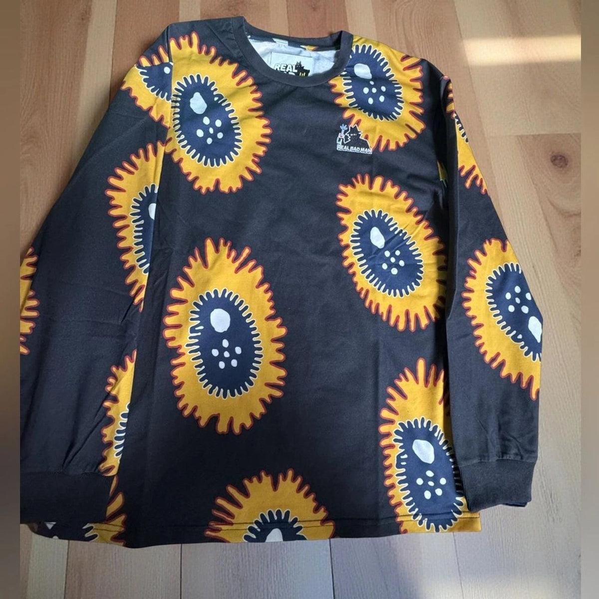 Real Bad Man Exploding Head Men’s M Black Orange Long Sleeve Graphic Tee