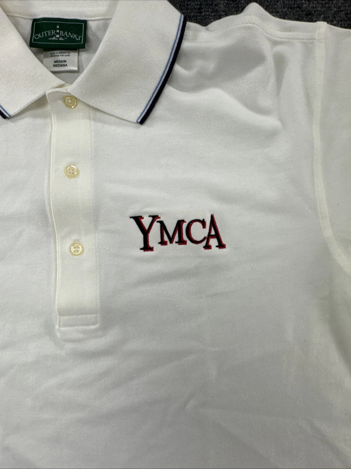 Outer Banks YMCA Polo Shirt Men’s Medium White Performance Golf Casual Uniform