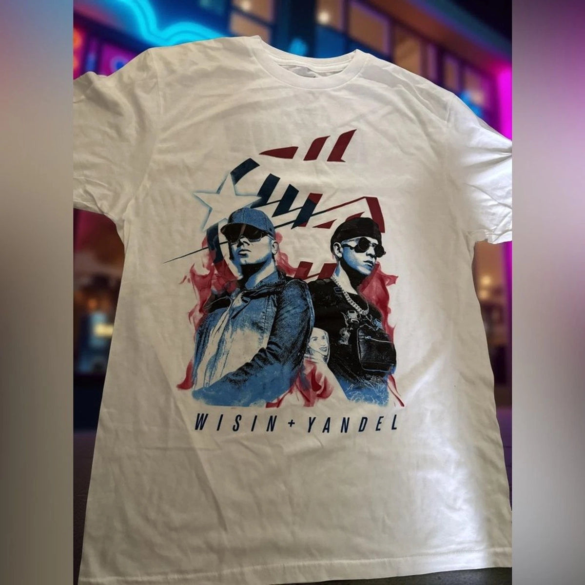 Wisin Yandel La Ultima Mision Tour Tee White Mens large Concert Graphic Shirt