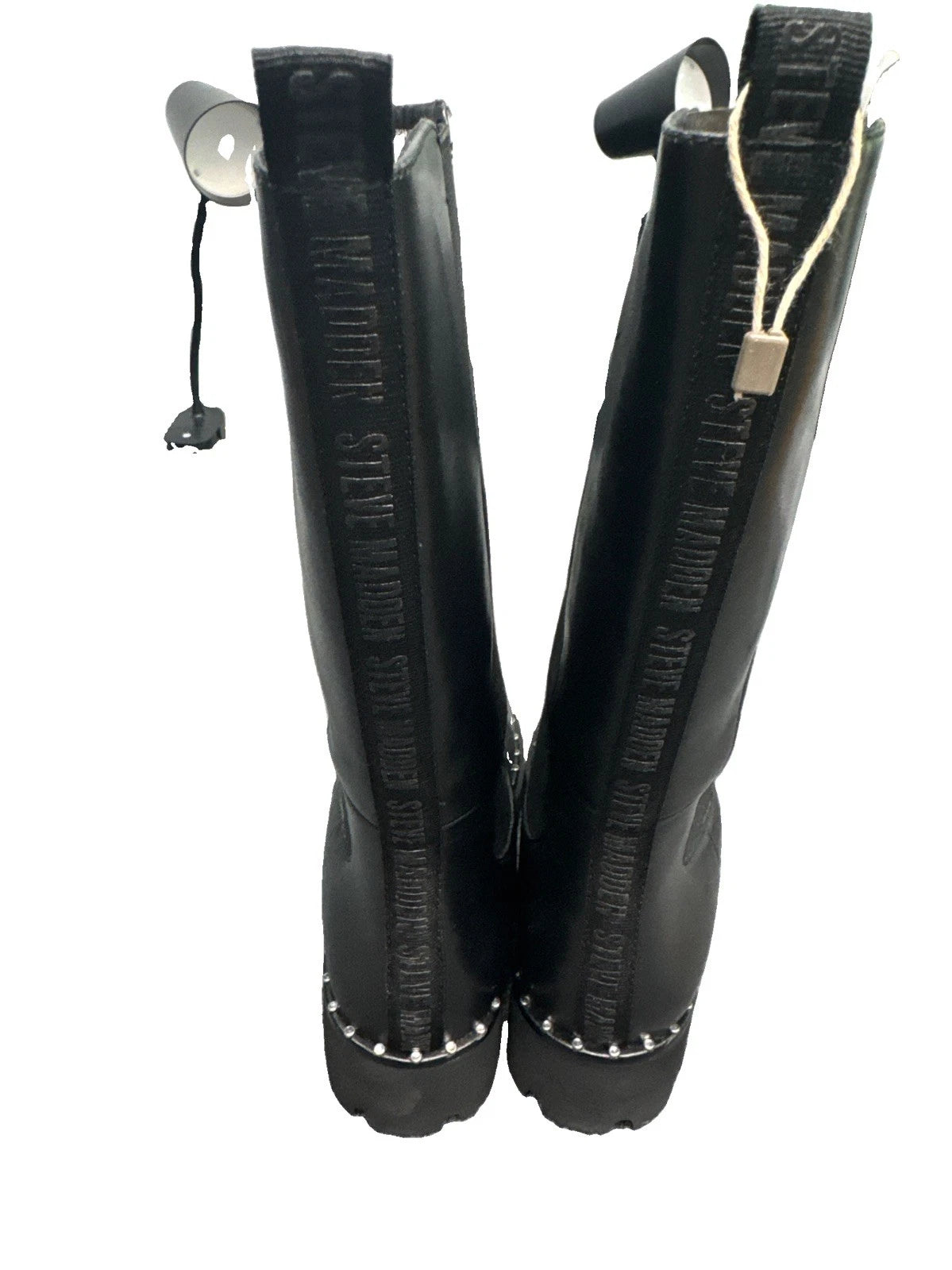 Steve Madden Black Leather Knee Boots Women’s 9 EU 40 Lug Sole Studded BNIB