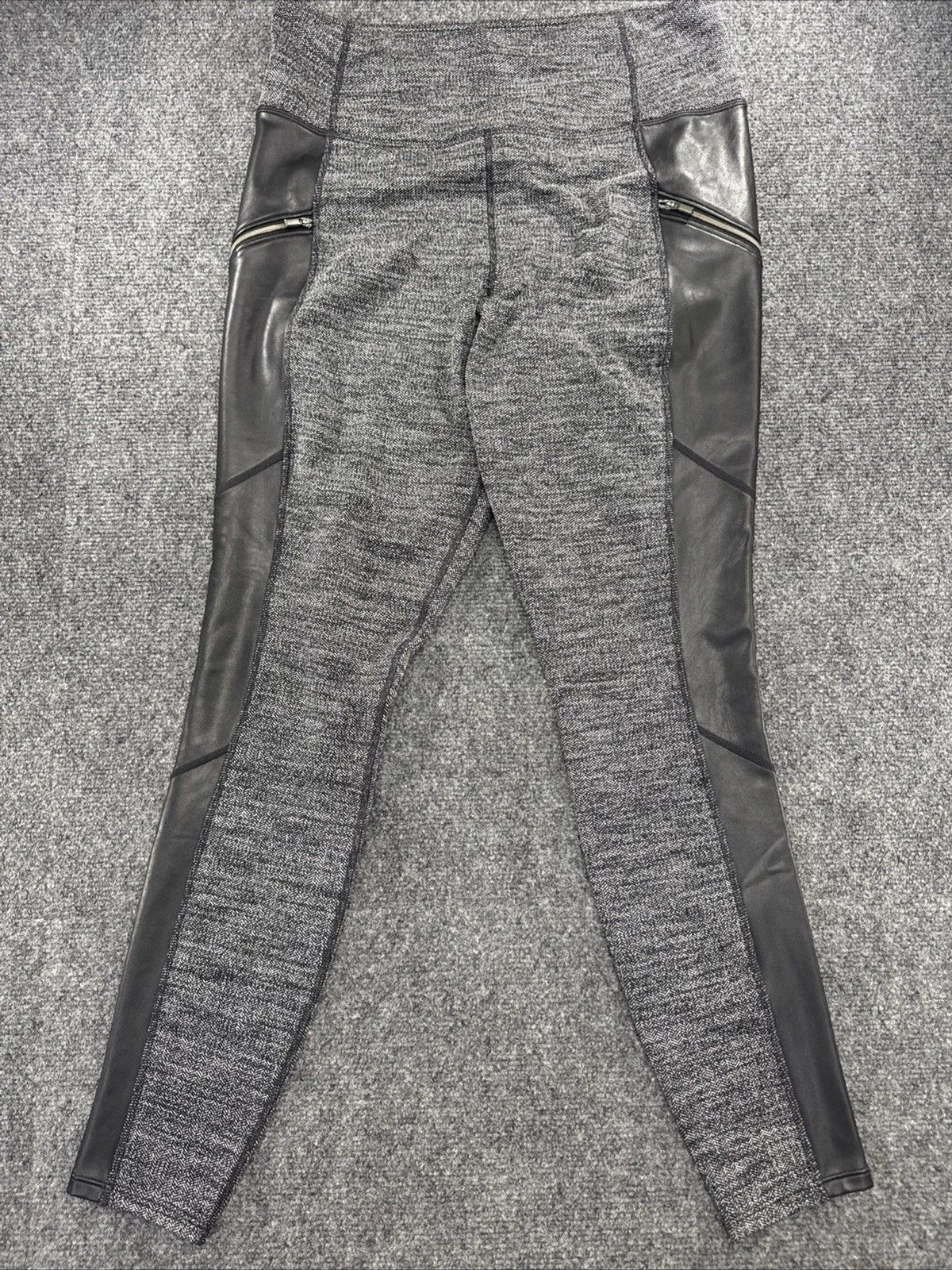Athleta Herringbone Luxe Metro Drifter Leggings M Faux Leather Black Gray BNWOT