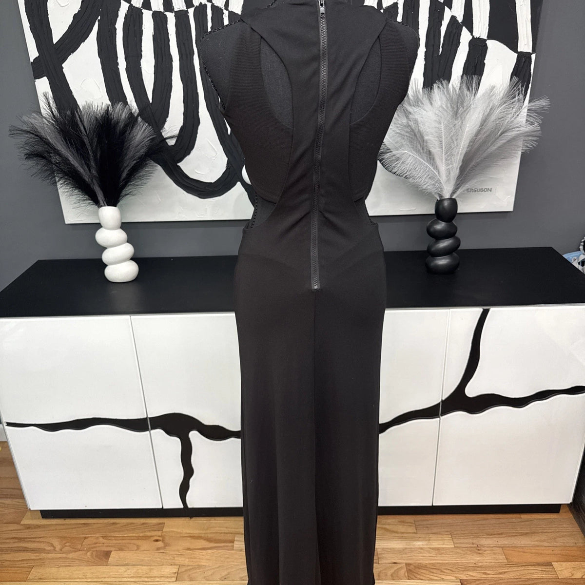 Sans Souci Black Cutout Maxi Dress Women's XS Sleeveless Bodycon Evening