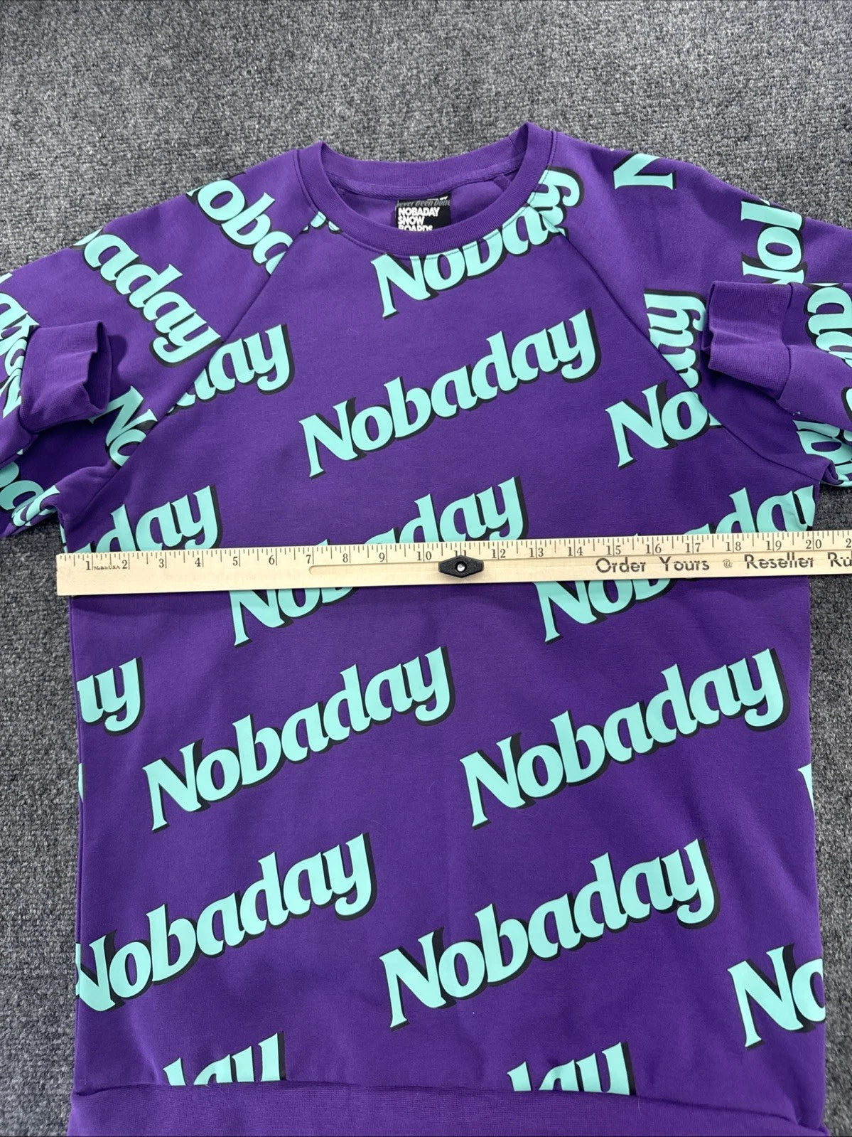 NOBADAY Never Been Done All Over Logo Crewneck Sweatshirt Purple Green