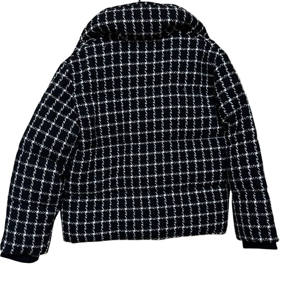 Jason Wu Women’s L Black White Tweed Check Puffer Jacket Gold Zip NWT