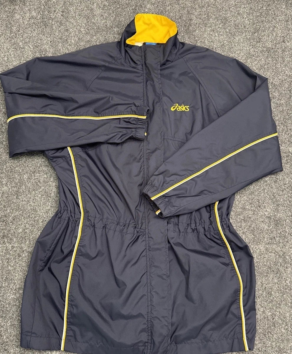 Vintage ASICS Women’s Windbreaker Navy Yellow Full Zip Lightweight Running Coat