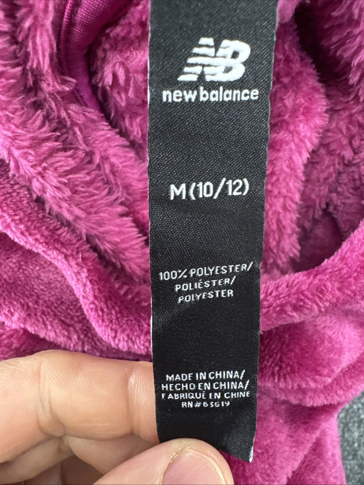 New Balance Fleece Hoodie Pullover Berry Plush Kangaroo Pocket Kids 10/12 M EUC
