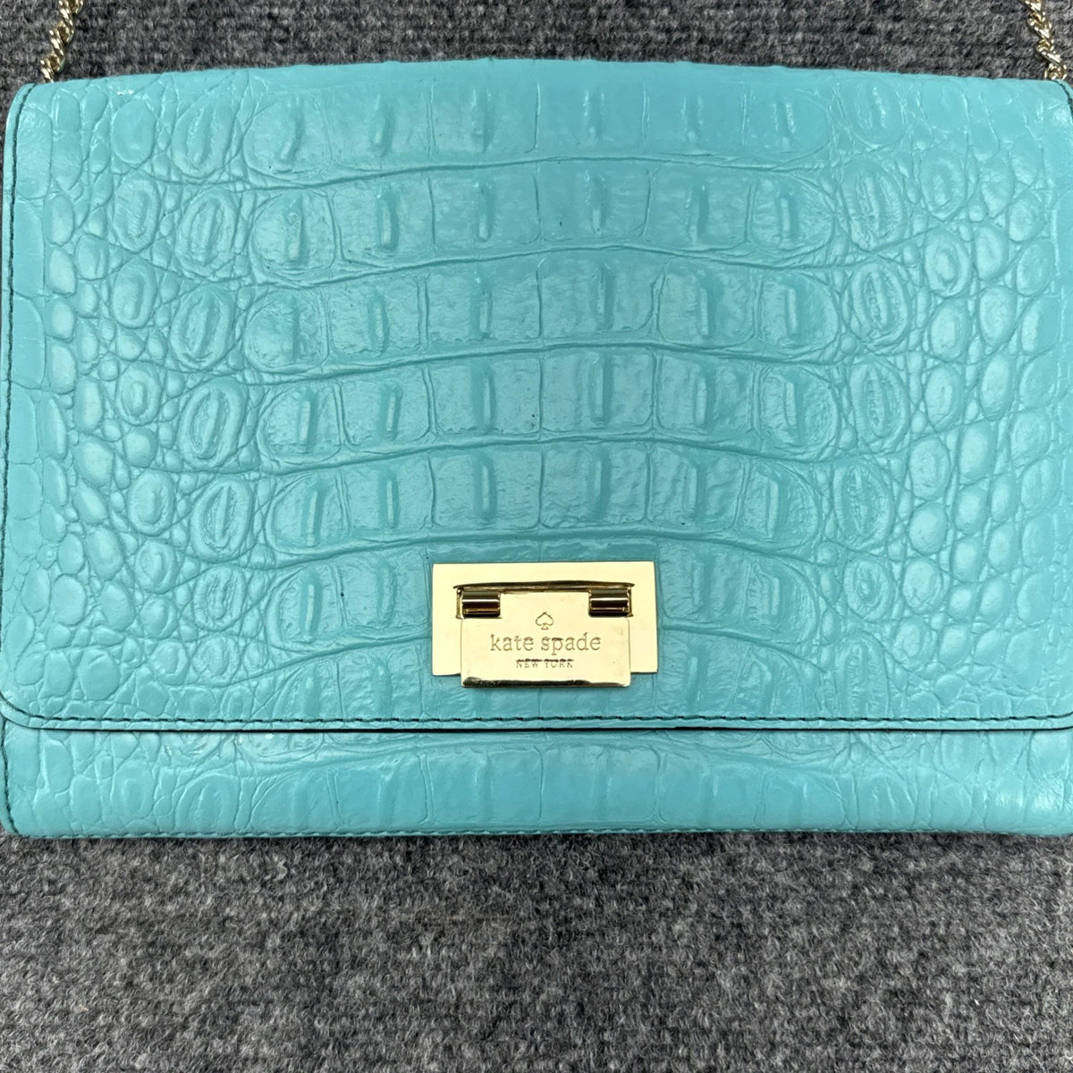 Kate Spade New York Turquoise Croc Embossed Leather Crossbody Clutch Purse