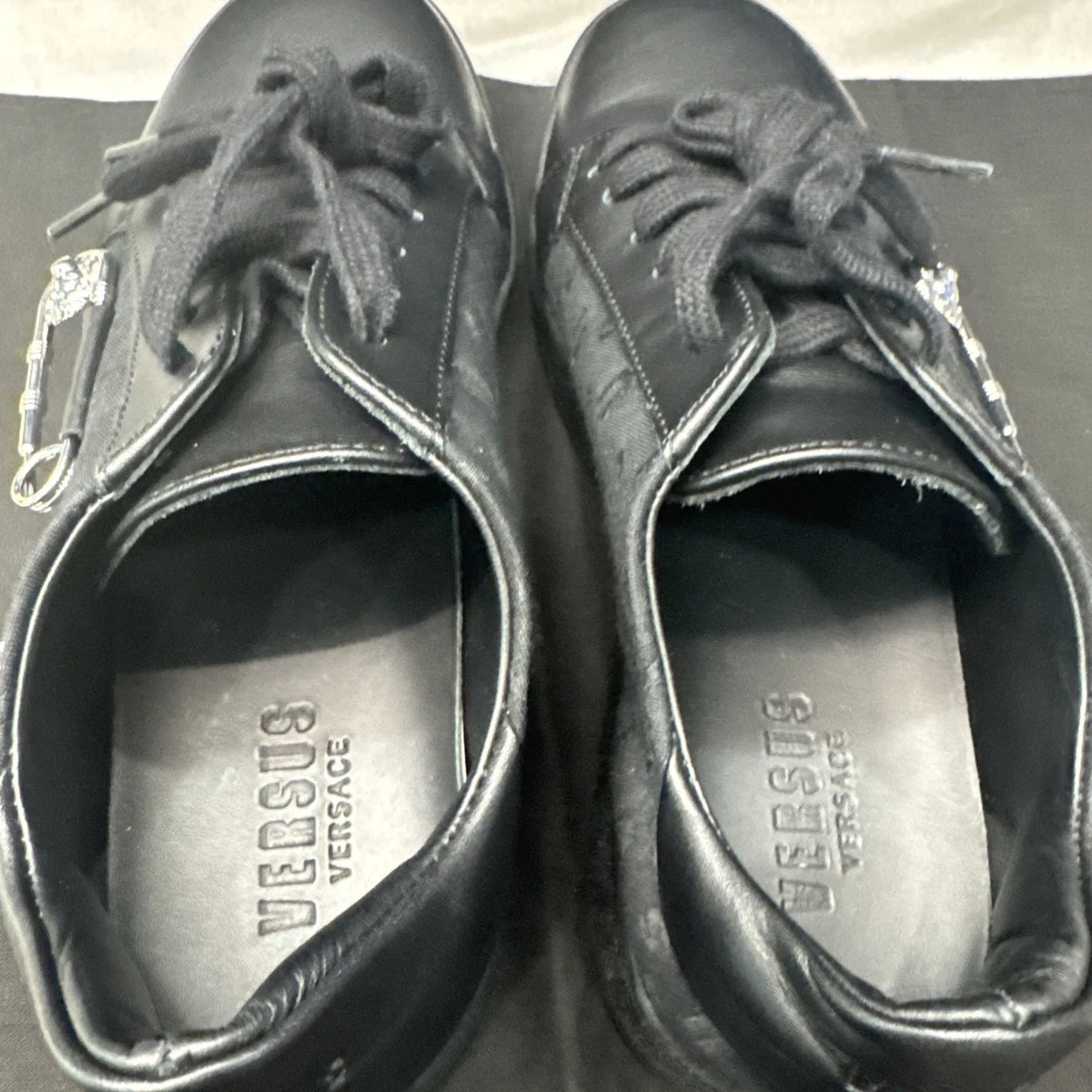 Versace Versus Lionhead Safety Pin Black Fabric & Leather Sneaker Size 36 US 6