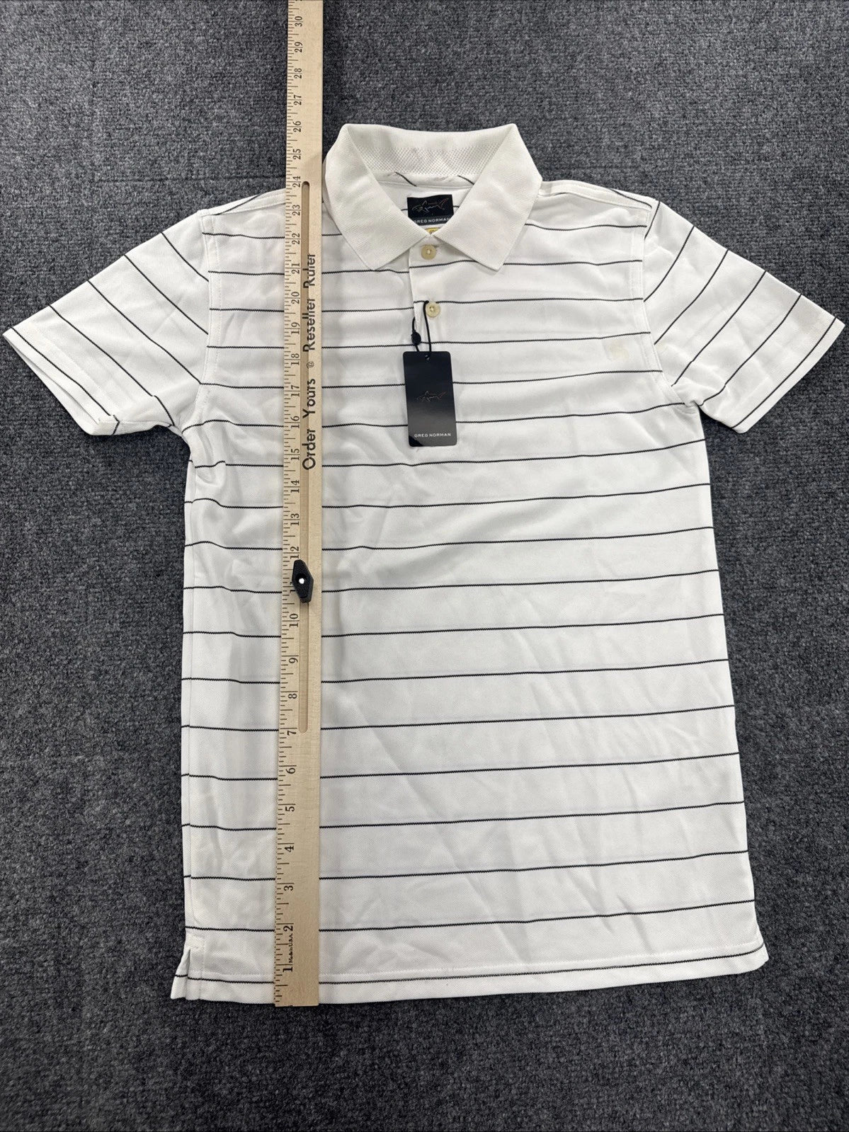 Greg Norman Play Dry Golf Polo Shirt White Black Stripe Women’s Medium NWT