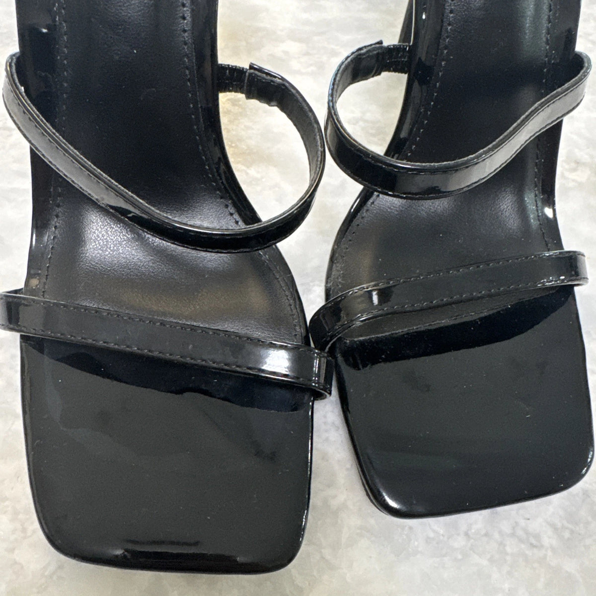 STEVE MADDEN Gracey Black Square Toe Stiletto Heeled Sandal 6.5 EUC